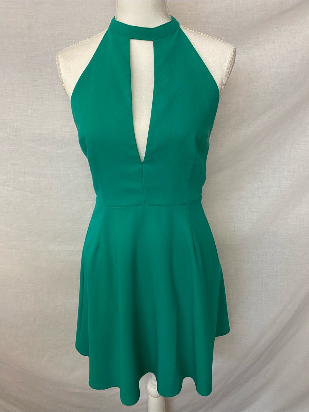 Emerald Halter Mini Dress with Front Plunge